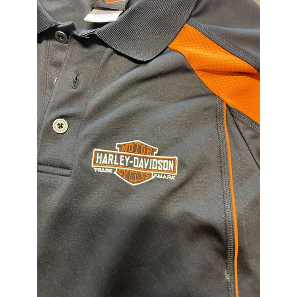 Harley Davidson Polo Shirt Mens L Gray‎ Orange Logo Back Terre Haute Motorcycle - Picture 2 of 6